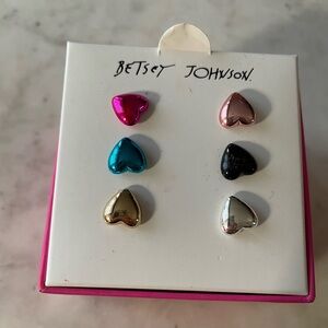 NEW - Betsey Johnson Multi-color Heart Earrings Set
